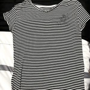 M black and white striped beverly hills polo t shirt
